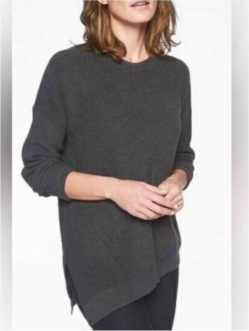 Athleta Rest Day Women’s Asymmetrical Gray Ribbed Crewneck Sweater - EUC, Size M